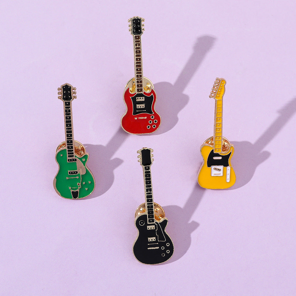 Wholesale Alloy Electroplated Retro Electric Guitar Brooch Pin Music Fashion Accessory For Gift