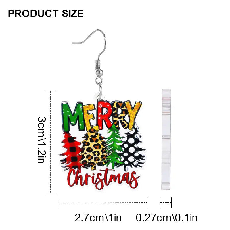 Wholesale  creative Christmas earrings leopard Plaid spot Christmas tree earrings