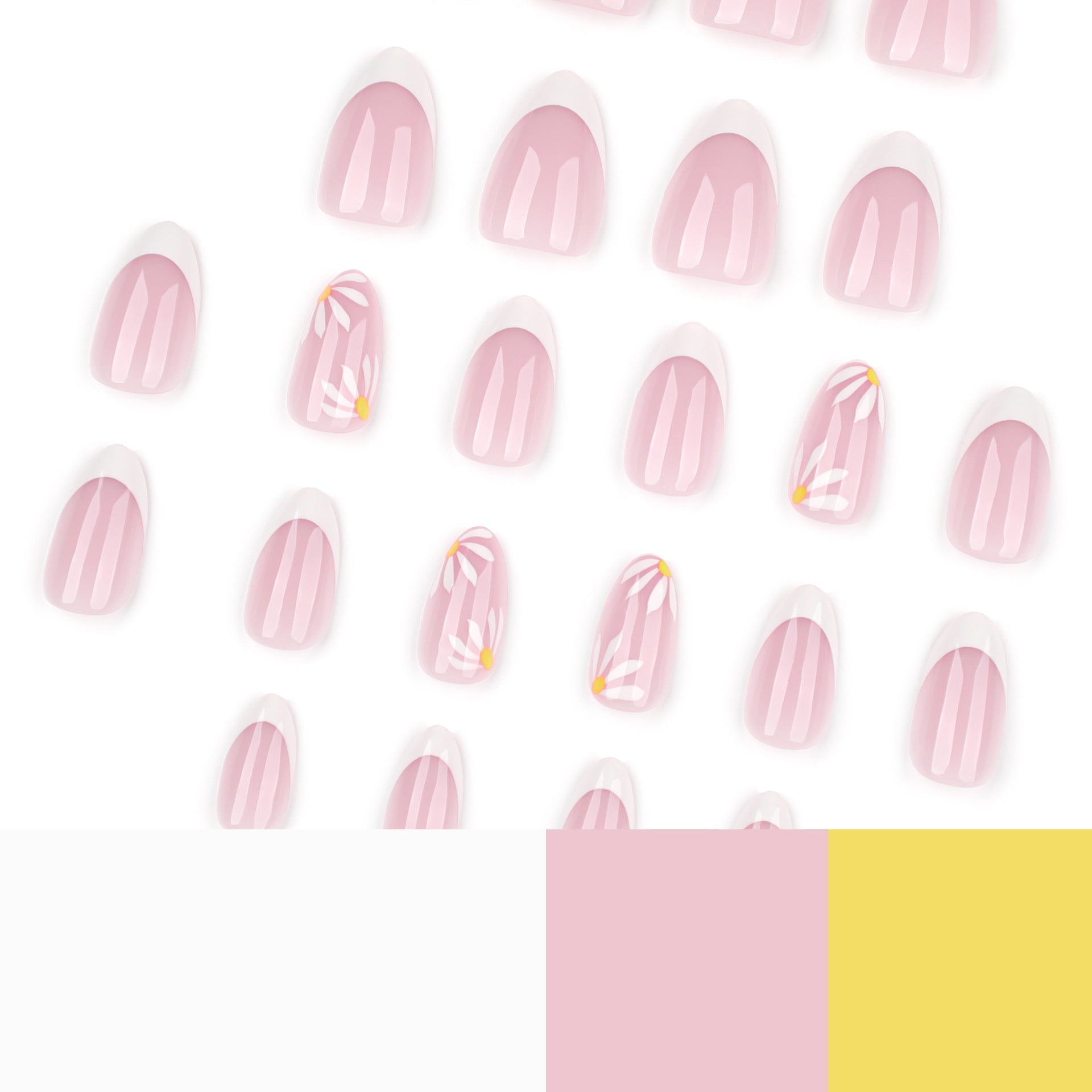 Wholesale 24 Pieces/box White Daisy Flowers Bow Nails Kits Nail Stickers