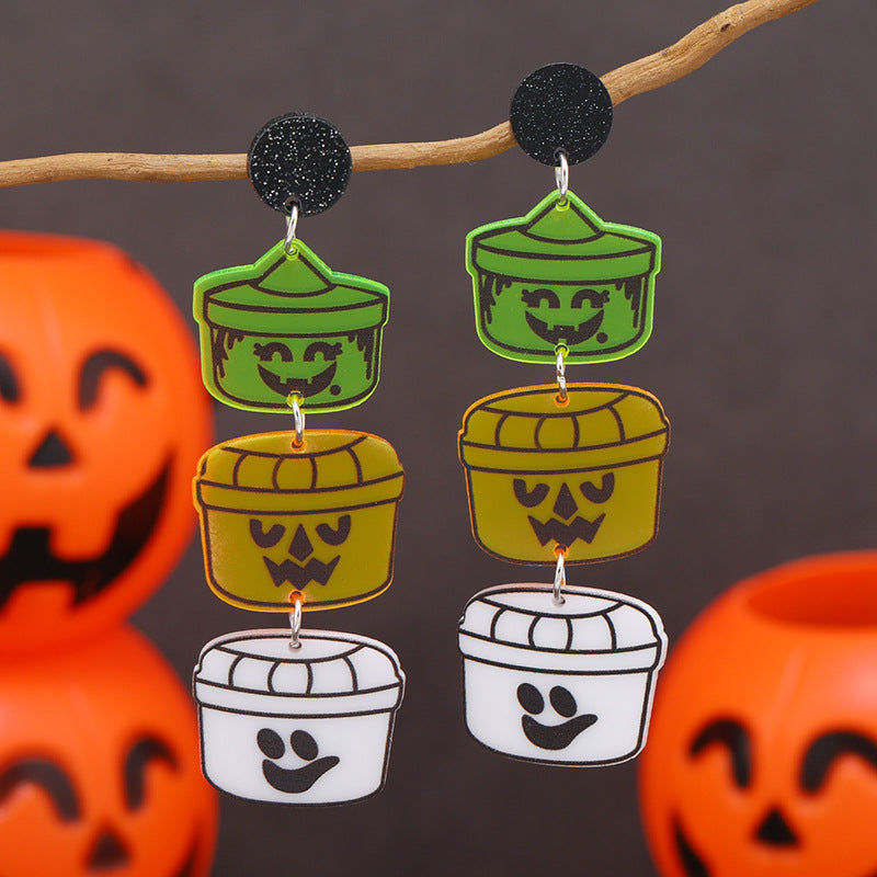 Wholesale Acrylic Long Halloween Horror Pumpkin Lantern Bat Earrings ACC-ES-Haoc005