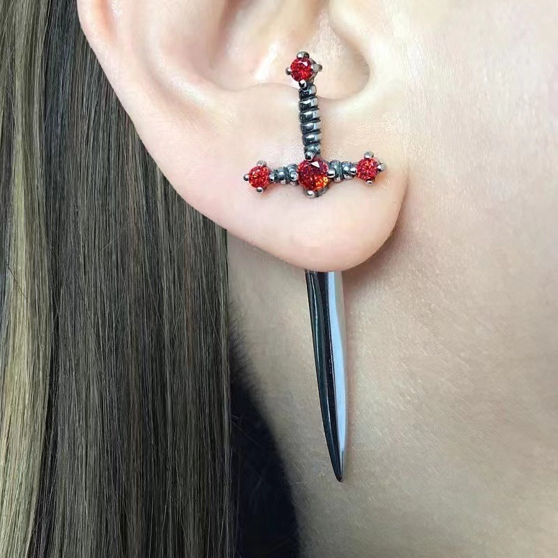 Wholesale Gothic Exaggerated Dagger Crystal Earrings