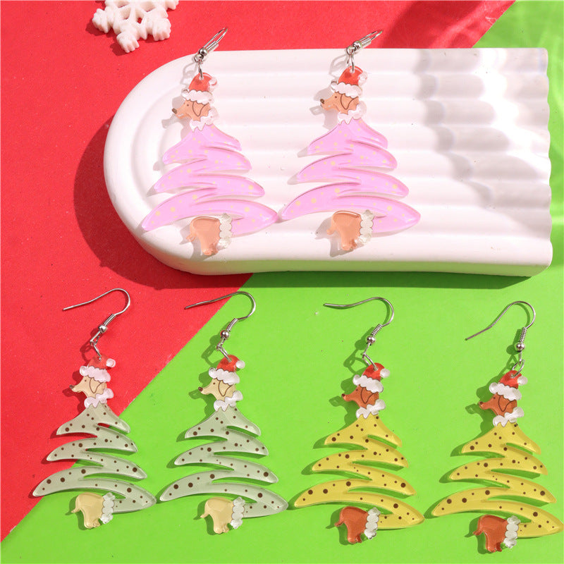 Wholesale Acrylic spotted dachshund dog Christmas tree earrings