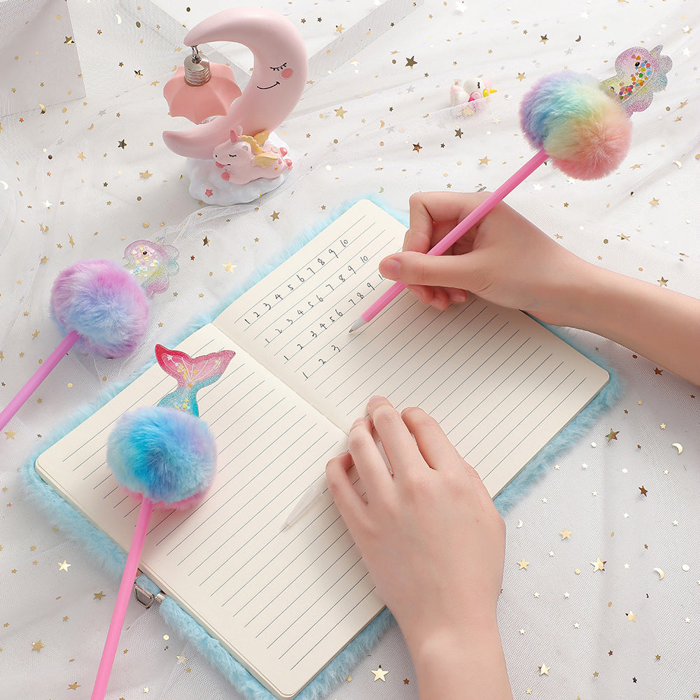 Wholesale Cartoon fur ball fish tail ball pen