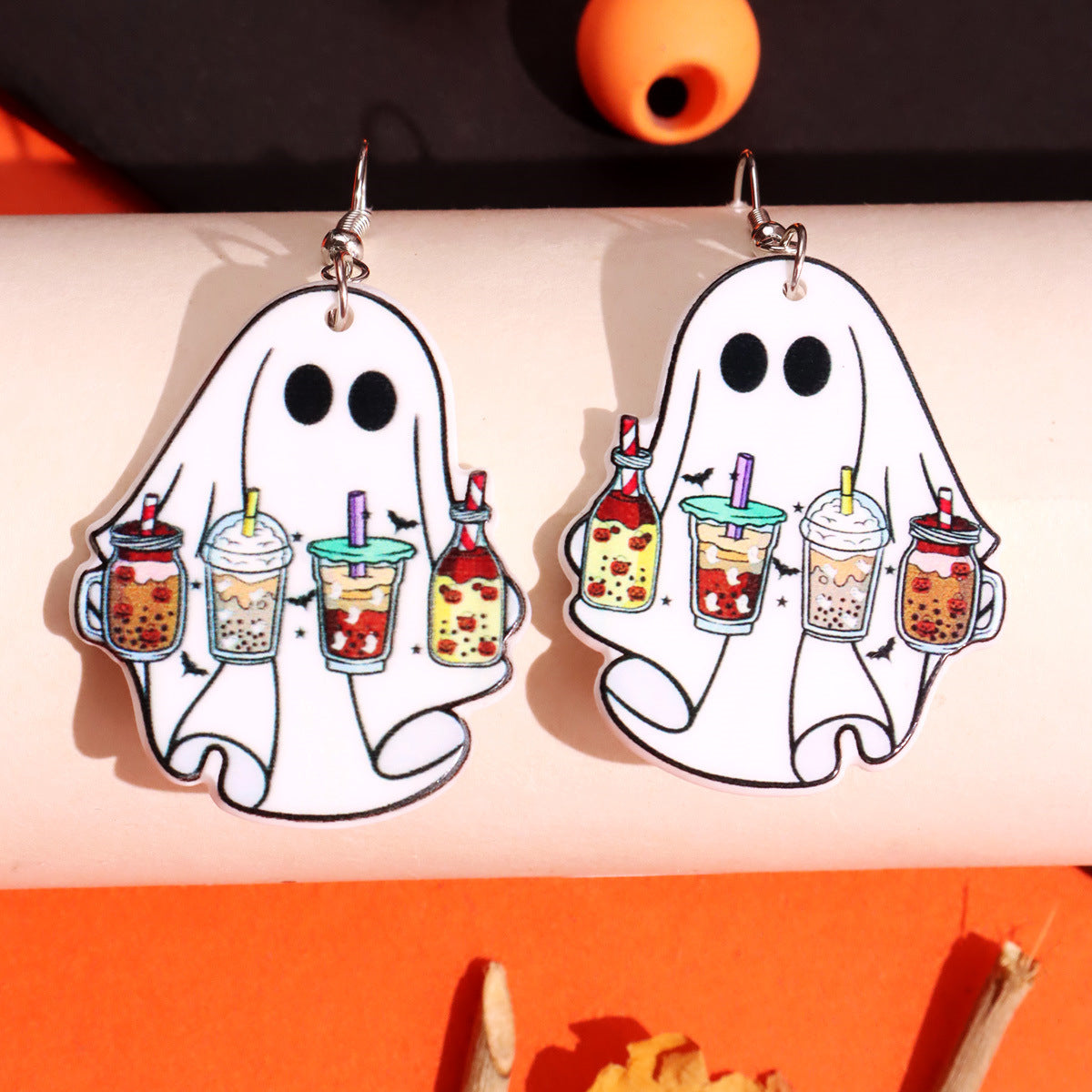 Wholesale Halloween Earrings Ghost Pumpkin Bat Spider Web Double-sided Acrylic Earrings