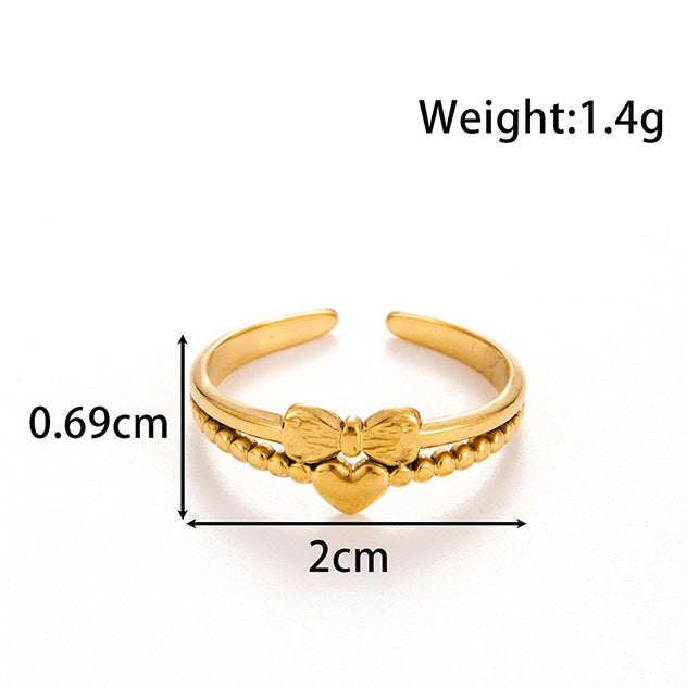 Wholesale Titanium Steel Love Heart-shaped Bow  Cute Sweet Opening Adjustable Ring