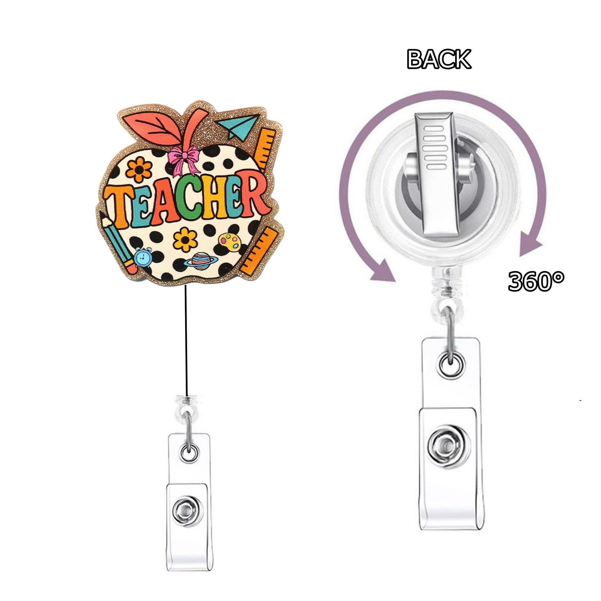 Wholesale Stylish Glitter Retractable Badge Reel - Plastic Telescopic ID Card Holder for School,  Party Favor