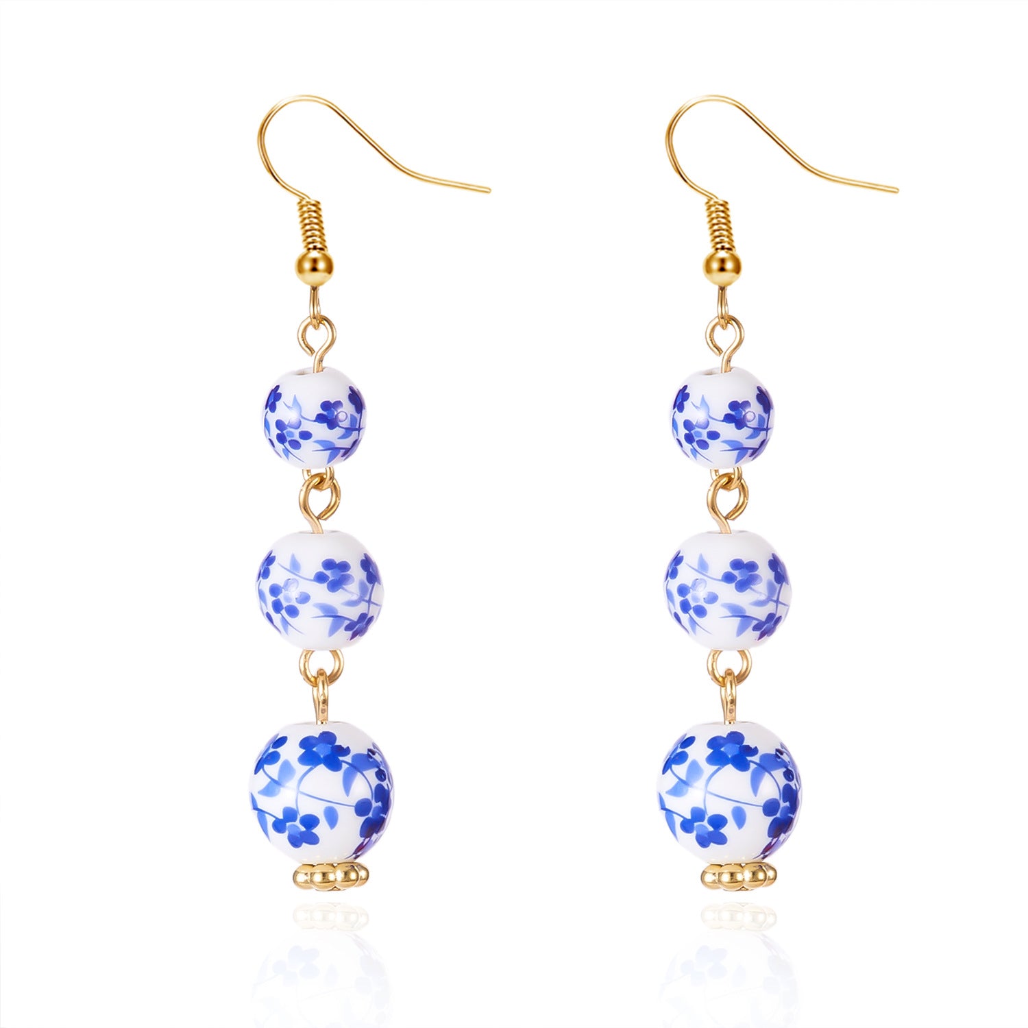 Wholesale Chinese style floral blue and white porcelain bow earrings
