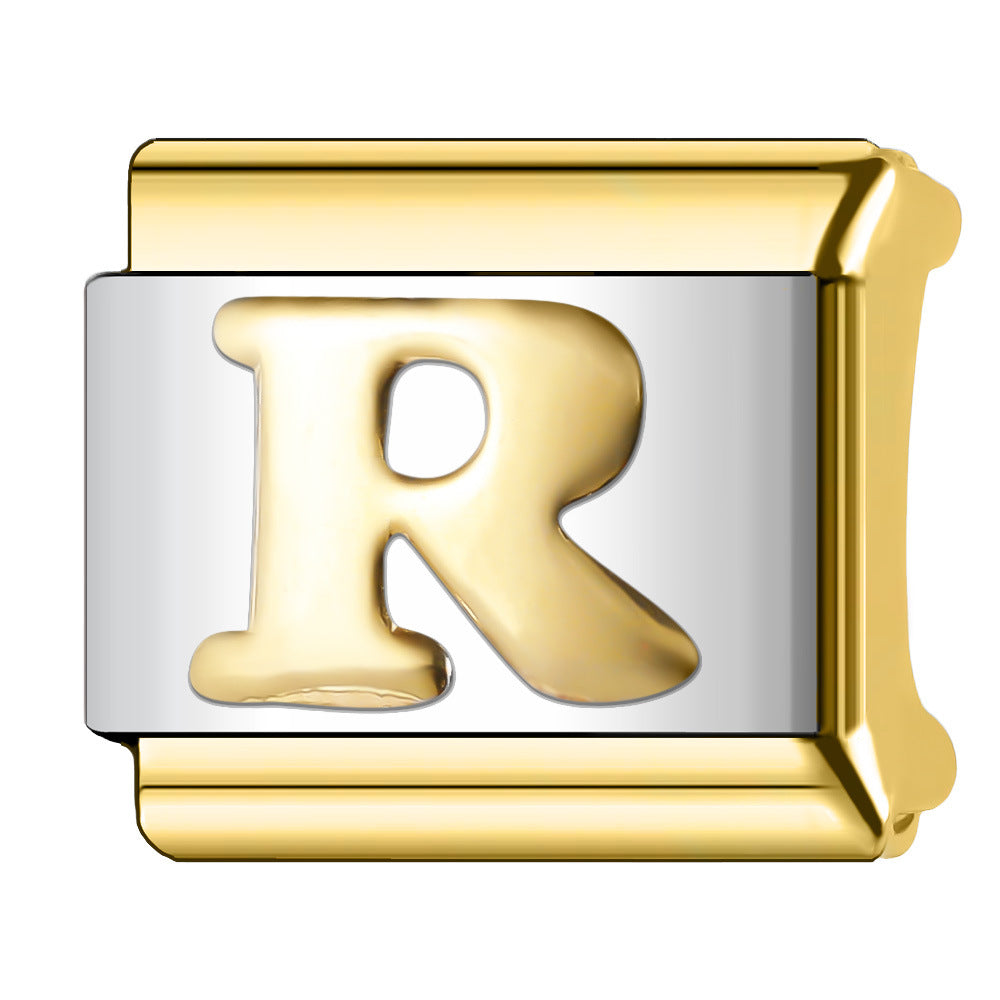 Wholesale  Italian Charm Bracelet 9mm DIY English Edge Gold Letter Series  Creative Stainless Steel Composable Bracelet