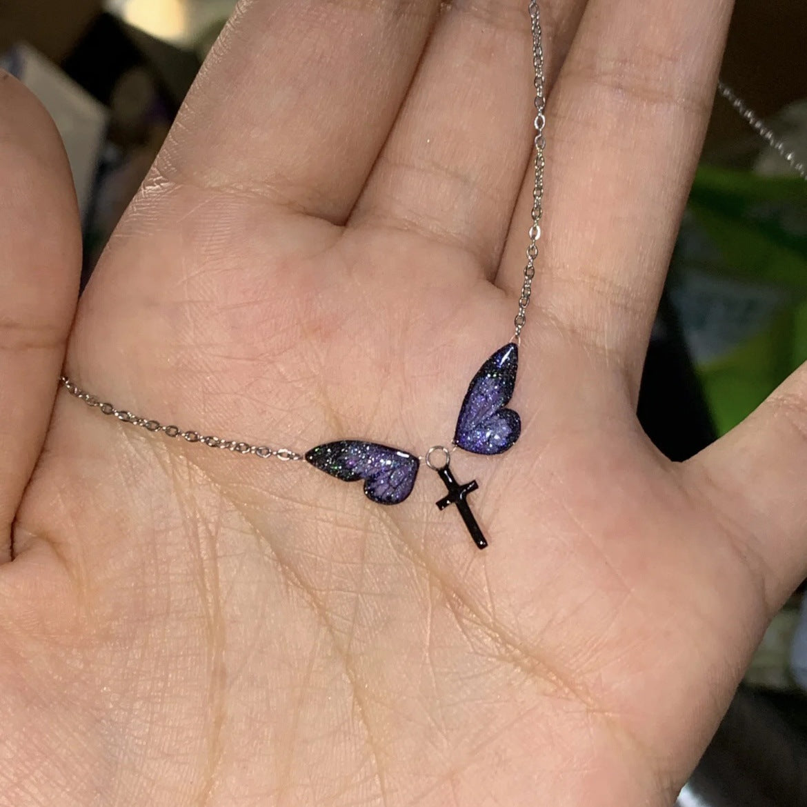 Wholesale  Butterfly Oil Drop Clavicle Chain Necklace