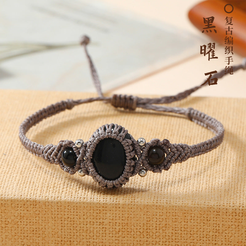 Wholesale Handmade Natural Stone Adjustable Braided Rope Bracelet Traditional Wrap Design Fashion Accessory For Women