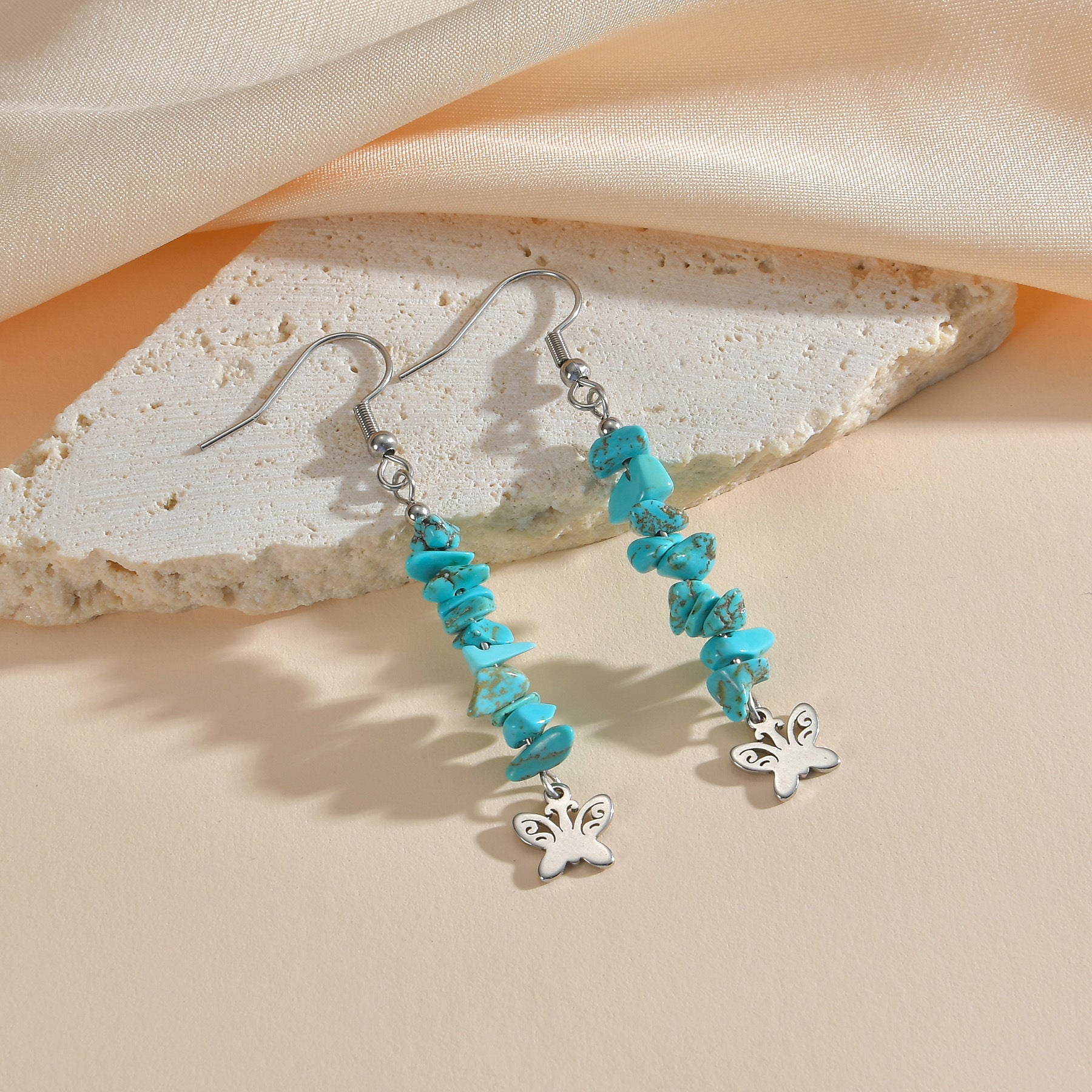 Wholesale Blue Gravel Earrings Long Non-fading Earrings Stainless Steel Earrings ACC-ES-yanc003