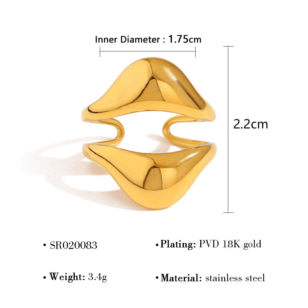 Wholesale 18K gold  mirror titanium steel opening ring design geometric arc ring suit