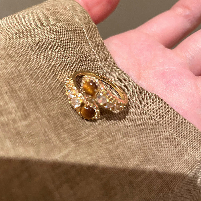 Wholesale Retro Chic Tiger Eye Open Ring Adjustable Copper Jewelry Accessory