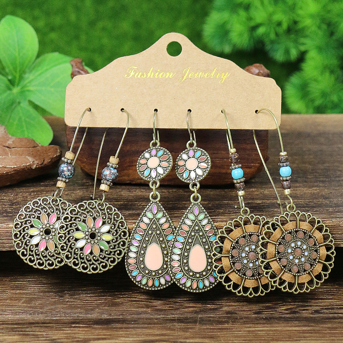 Wholesale 3-piece Set of Bohemian Alloy Multi-color Earrings ACC-ES-MoMo009