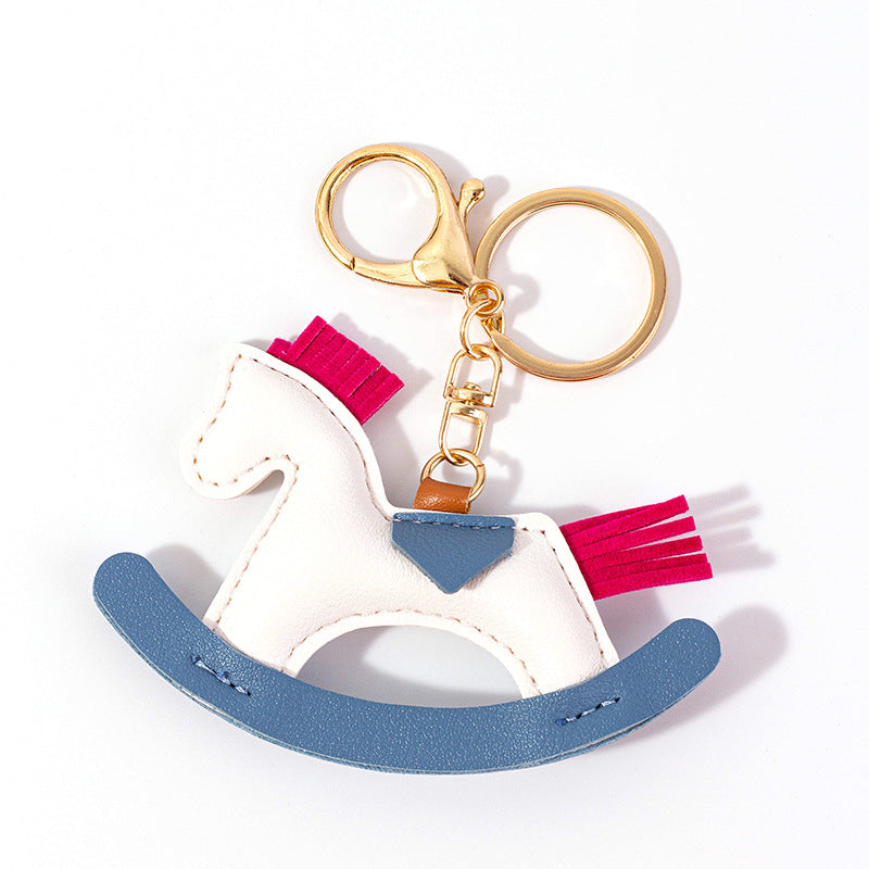Wholesale Cute  Handmade Rocking Horse Leather Cotton Pendant Keychain
