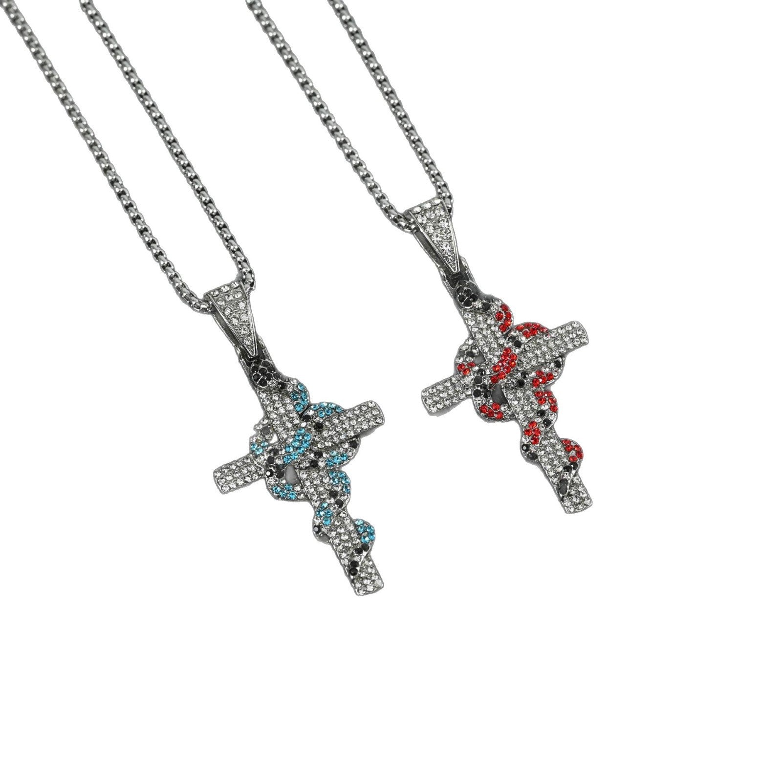 Wholesale Retro Hip Hop Cross Snake Pendant Necklace Zinc Alloy Zircon Men S Jewelry Accessory
