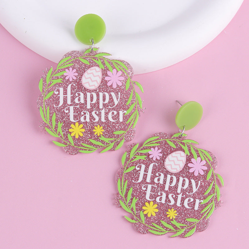 Wholesale 2PCS Acrylic Easter Bunny Egg Earrings