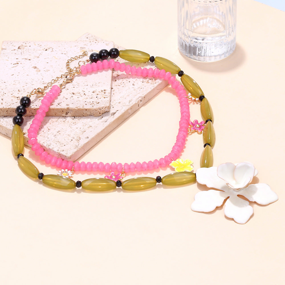 Wholesale Beaded three-dimensional oil-dropping large flower clavicle necklace