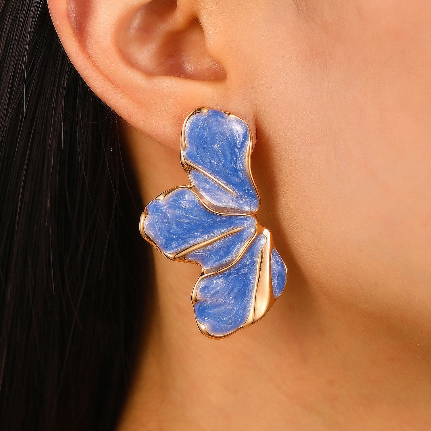 Wholesale Stylish Flower Earrings For Women Double Layer Petal Colorful Dripping Oil Zinc Alloy Everyday Jewelry Accessory