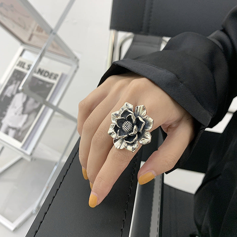 Wholesale Retro Peony Flower Open Ring Copper Electroplated Jewelry Accessory