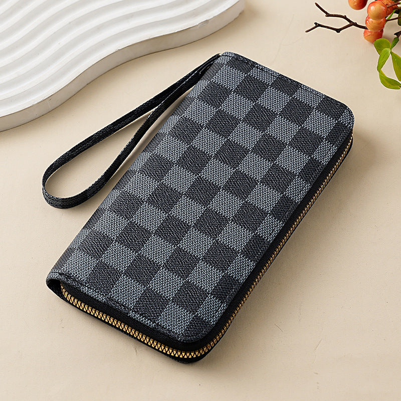Wholesale European Retro Checkered Black Long Wallet With Letter Pattern Unisex Zipper Wallet For Everyday Use And Resale