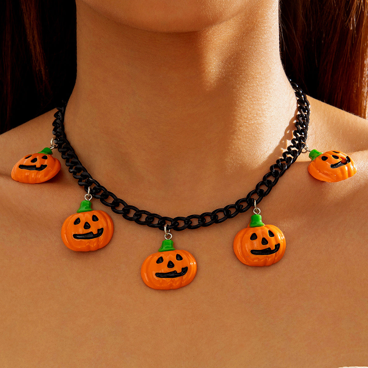 Wholesale Leather patchwork oil drip ghost  clavicle necklace