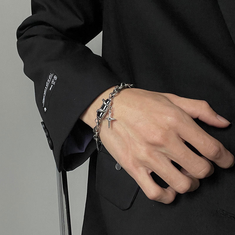 Wholesale Unisex Titanium Steel Star-Wrapped Black Diamond Bracelet
