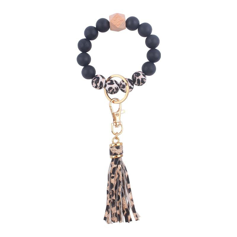 Wholesale  leather PU tassel silicone bracelet wrist keychain