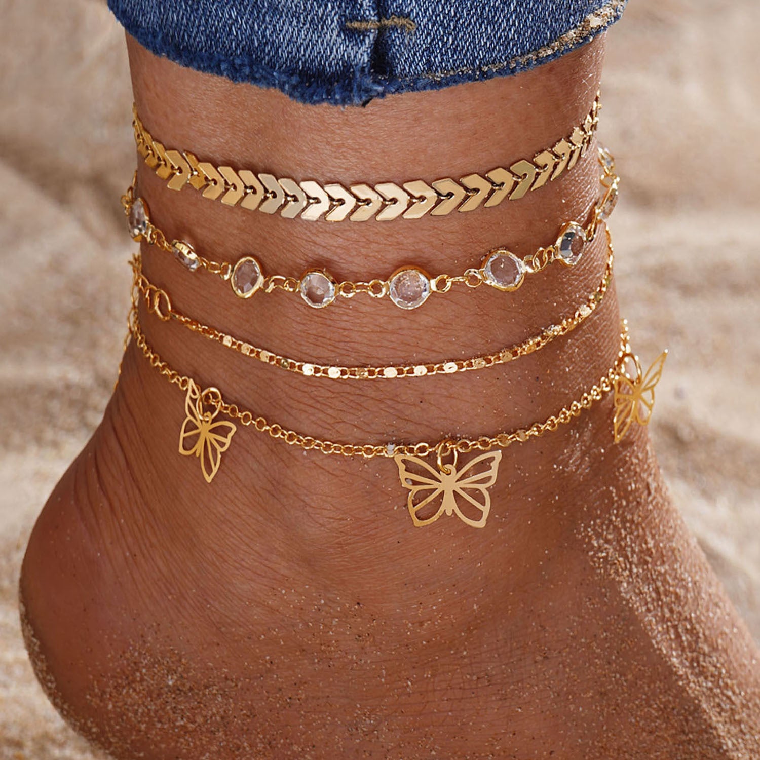 Wholesale Retro Beach Pineapple Pearl Layered Anklet Set For Women Fashion Jewelry Accessory Gift