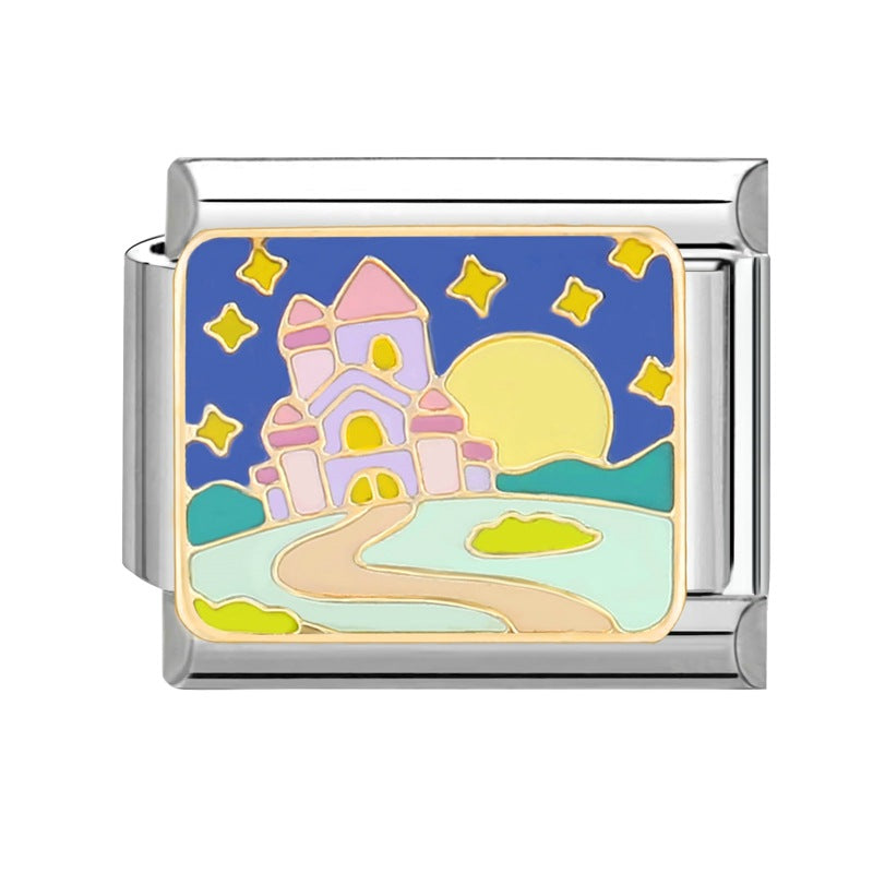 Wholesale Italian Charm Bracelet 9mm DIY Splicing Removable Plant Castle Stainless Steel Composable Bracelet