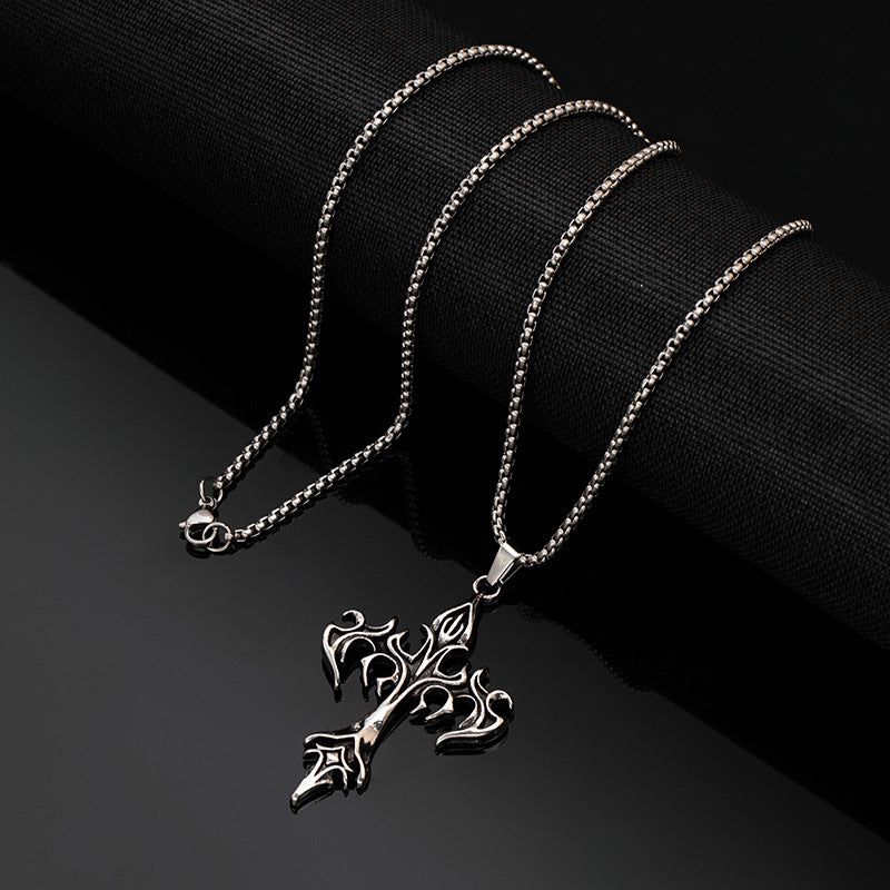 Wholesale Titanium Steel Fire Cross Pendant Necklace Gothic  Fashion Accessory