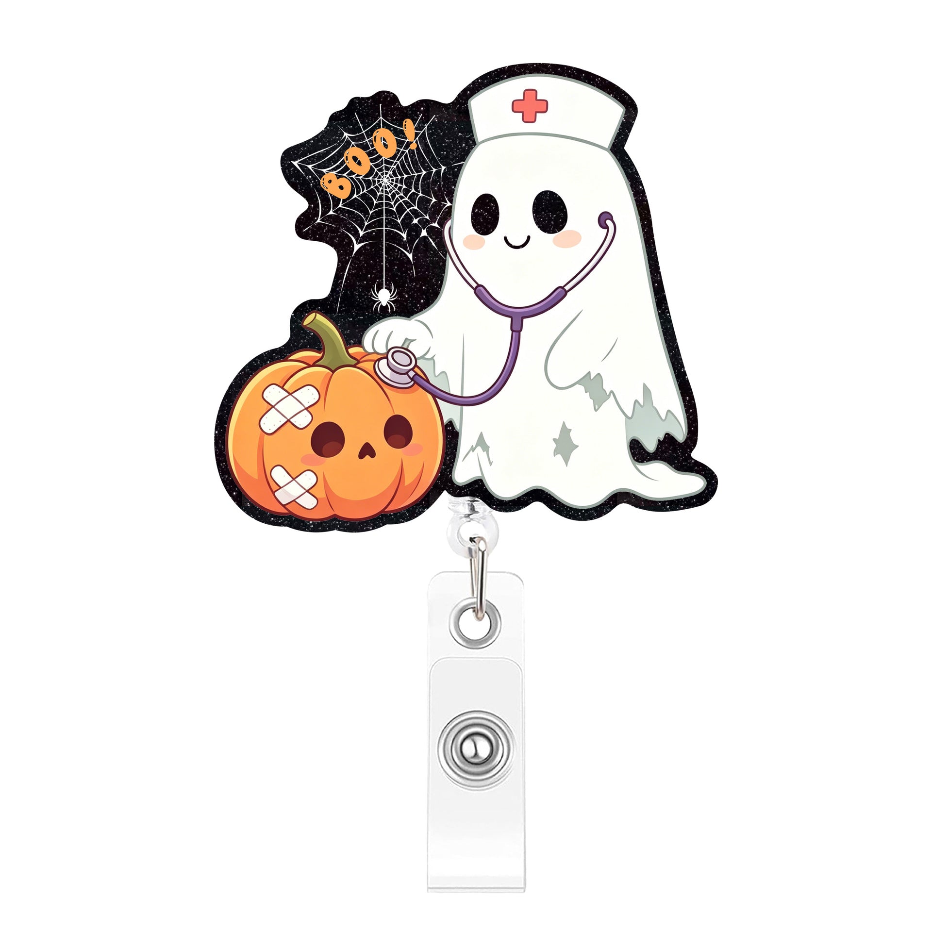 Wholesale  Boo Crew Ghost Nurse Retractable Badge Reel Fun Acrylic Charm For Keys Or ID Badge Boutique Resale Gift