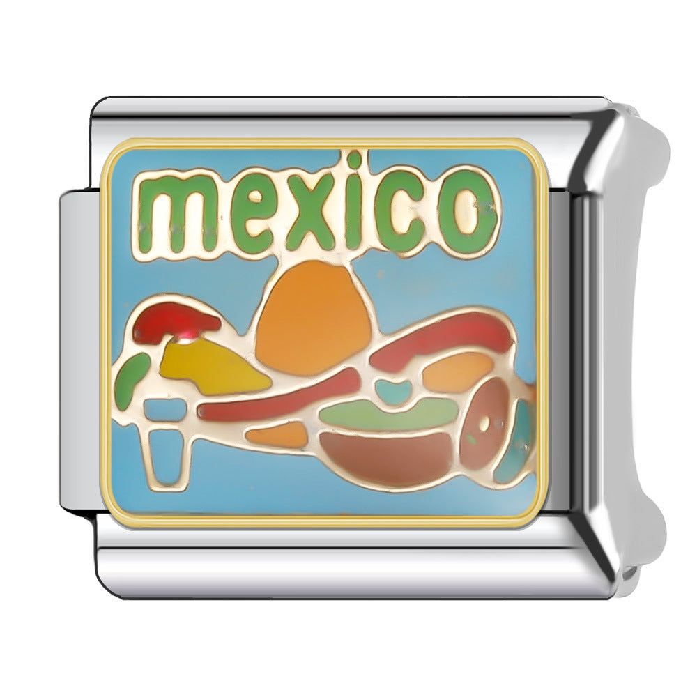 Wholesale Italian Charm Bracelet 9mm DIY Splicing National Tourism Scenic Logo Stainless Steel Composable Bracelet