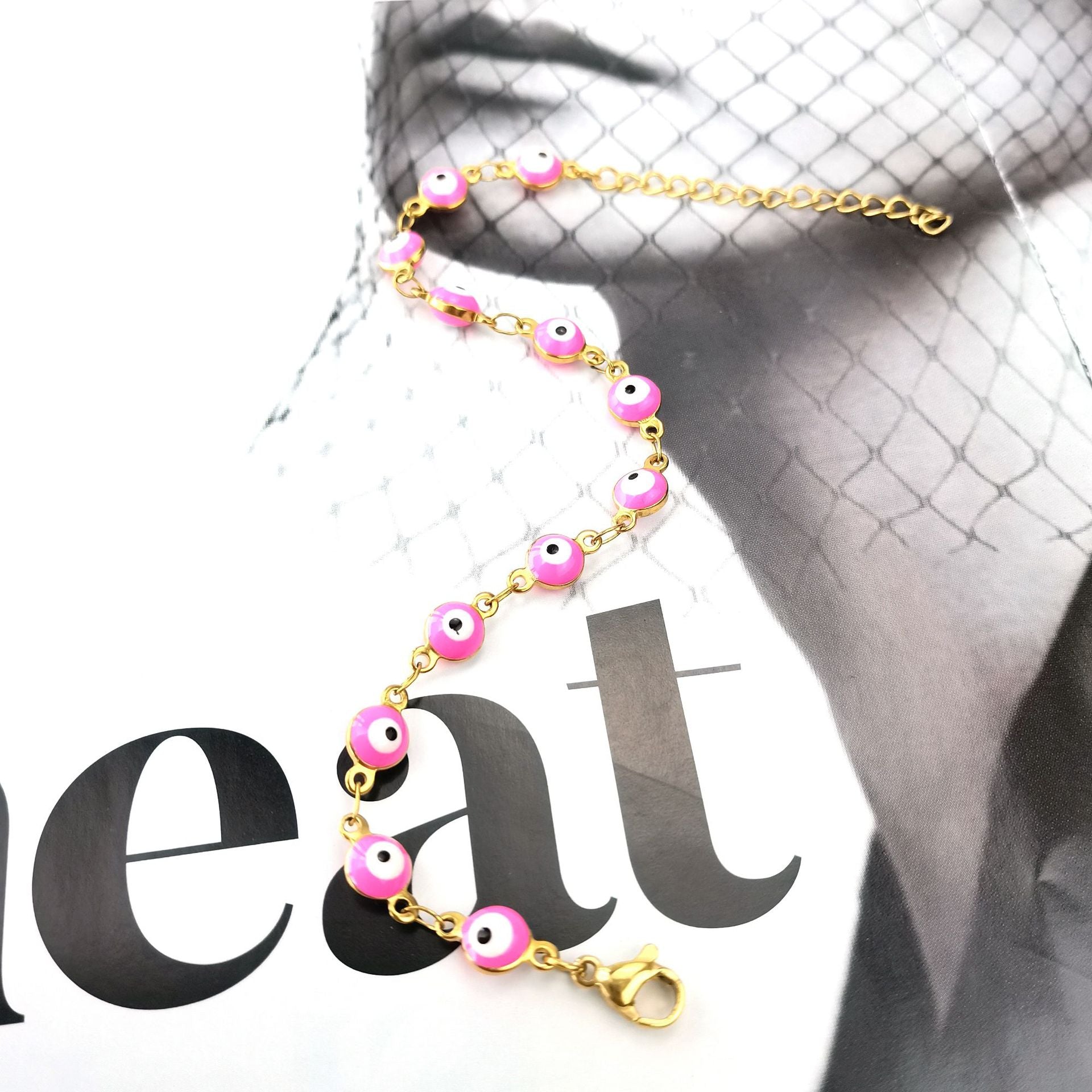 Wholesale Demon Eye Colorblock 18K Titanium Steel Bracelet Necklaces ACC-BT-GuDi001