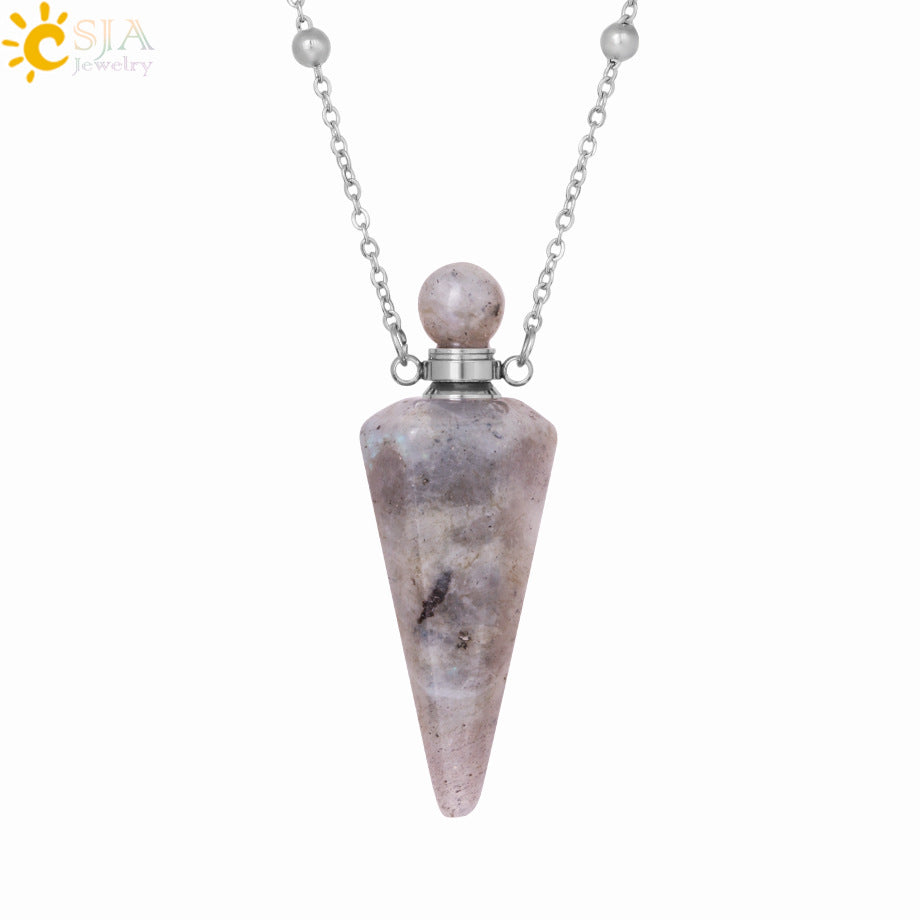 Wholesale Natural Stone Crystal Stone Hexagonal Column Perfume Bottle Necklace ACC-NE-HuaiShe002