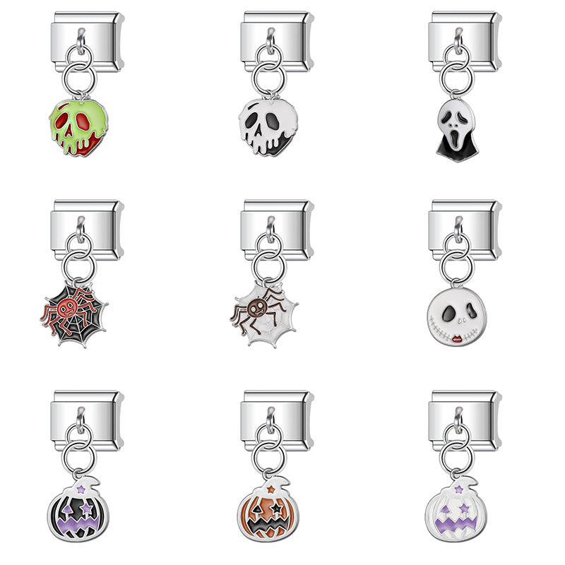 Wholesale Italian Charm Bracelet 9mm DIY Splicing Stainless Steel Halloween Pumpkin Series Composable Bracelet
