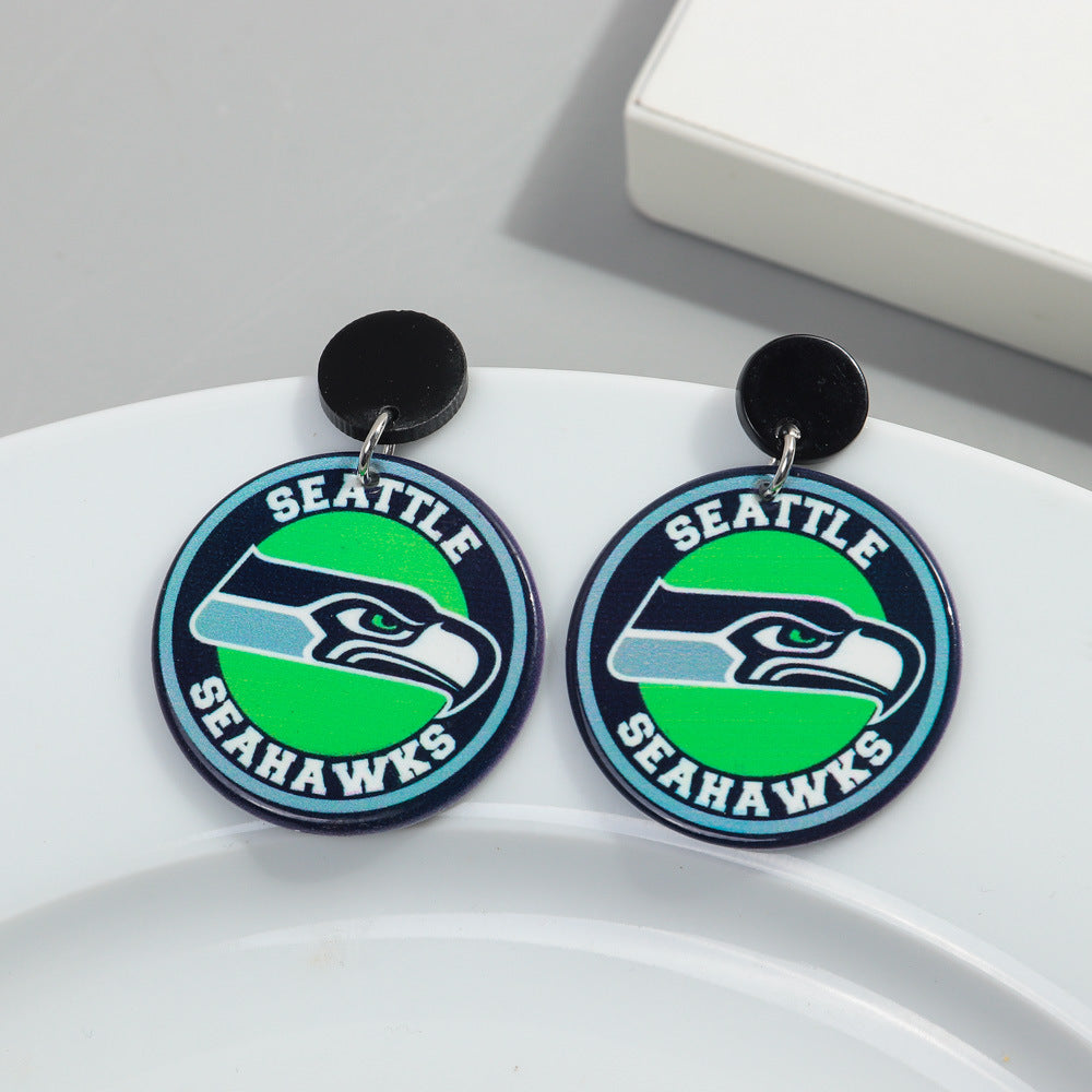 Wholesale Foreign Trade Cross-border European and American Football League Exaggerated Earrings Distinctive Sweet Cool Style Acrylic Printed Earrings Earrings