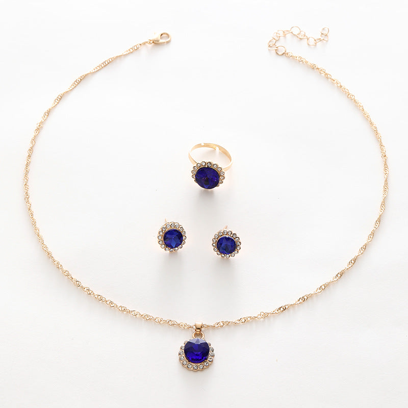 Wholesale Round Diamond Zircon Rhinestone Necklace Earrings Ring Sets ACC-NE-ChaoKai005