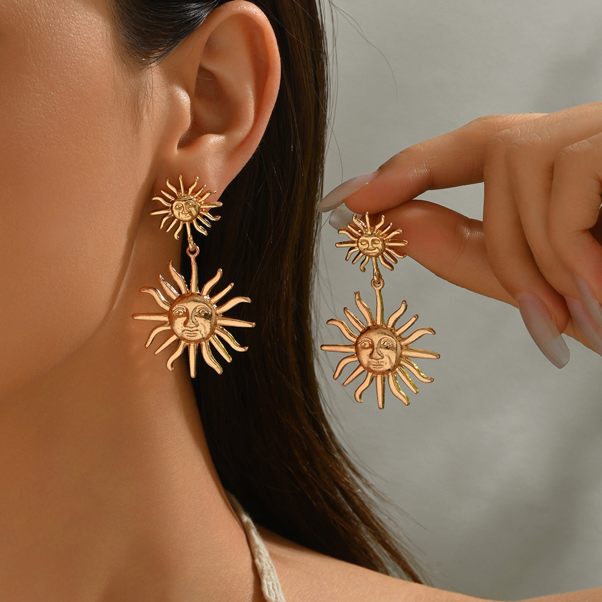 Wholesale Trendy Sun Shape Alloy Earrings Geometric Design Fashion Accessory for Boutique Resale