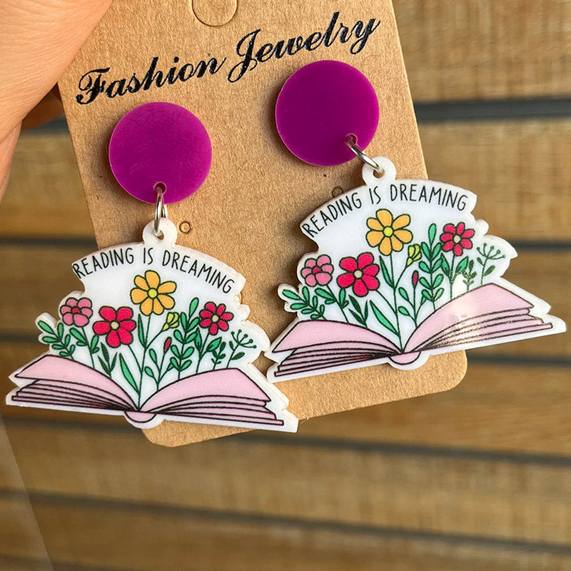 Wholesale 2 Pairs/pack Teacher Gift Books Coffee Floral Acrylic Earrings Teacher's Day ACC-ES-HY022
