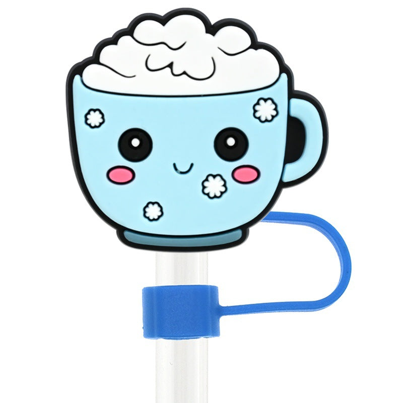 Wholesale Random 100pcs Cute Ice and Snow Series 10mm PVC Soft Straw Tube Cap  ACC-SCR-RYY109