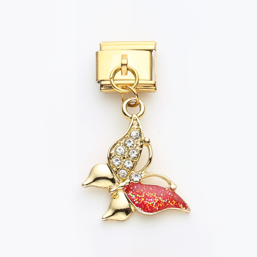 Wholesale 10pcs Italian Charm Bracelet 9mm DIY Splicing Butterfly Bee Stainless Steel Composable Bracelet