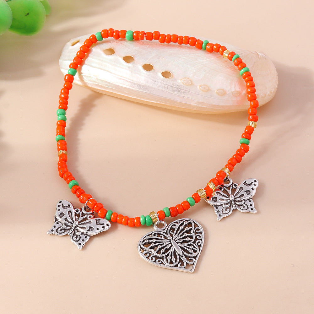 Wholesale  retro  butterfly anklet foot ornaments  love rice bead anklet foot ornaments