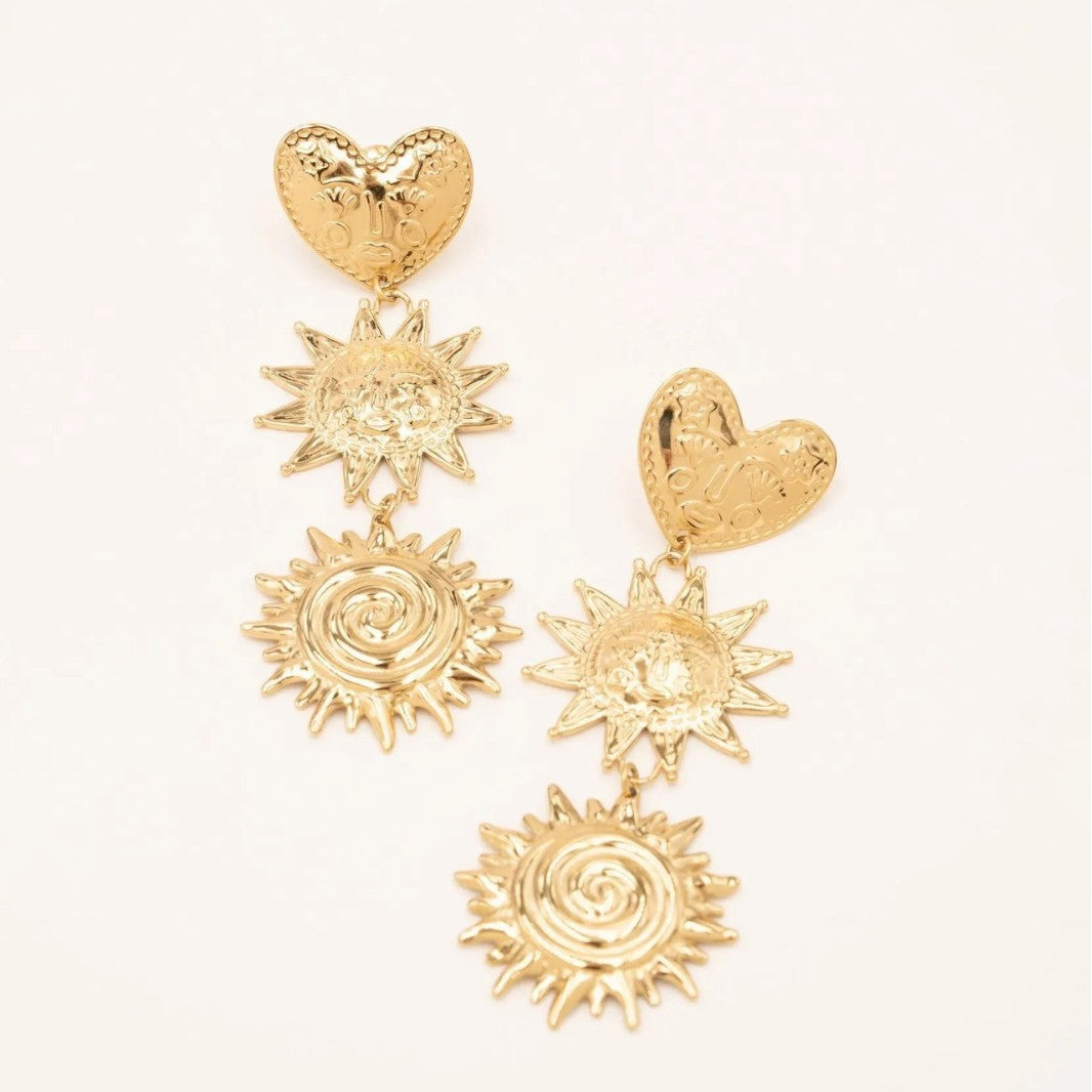 Wholesale Boutique Chic Heart Sun Face Earrings - Zinc Alloy Retro Design for Women,  Party Gift Resale