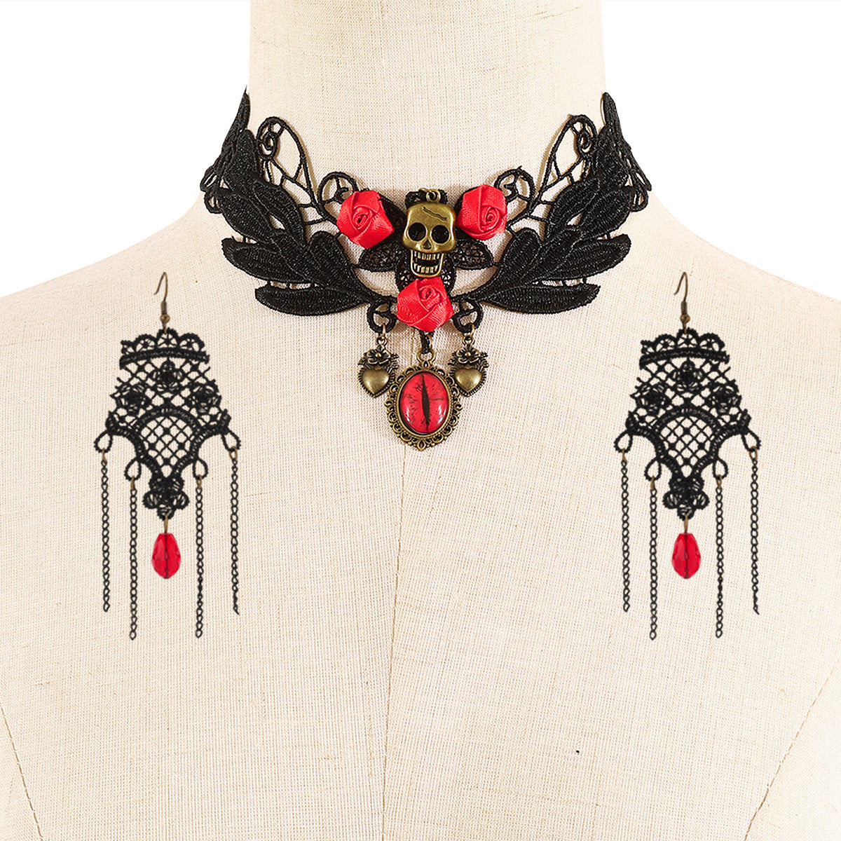 Wholesale  dark lace rose chain tassel earrings clavicle chain set