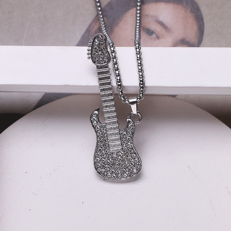 Wholesale Hip Hop Guitar Pendant Necklace with Diamond Finish - Trendy Fashion Accessory for Boutique Resale