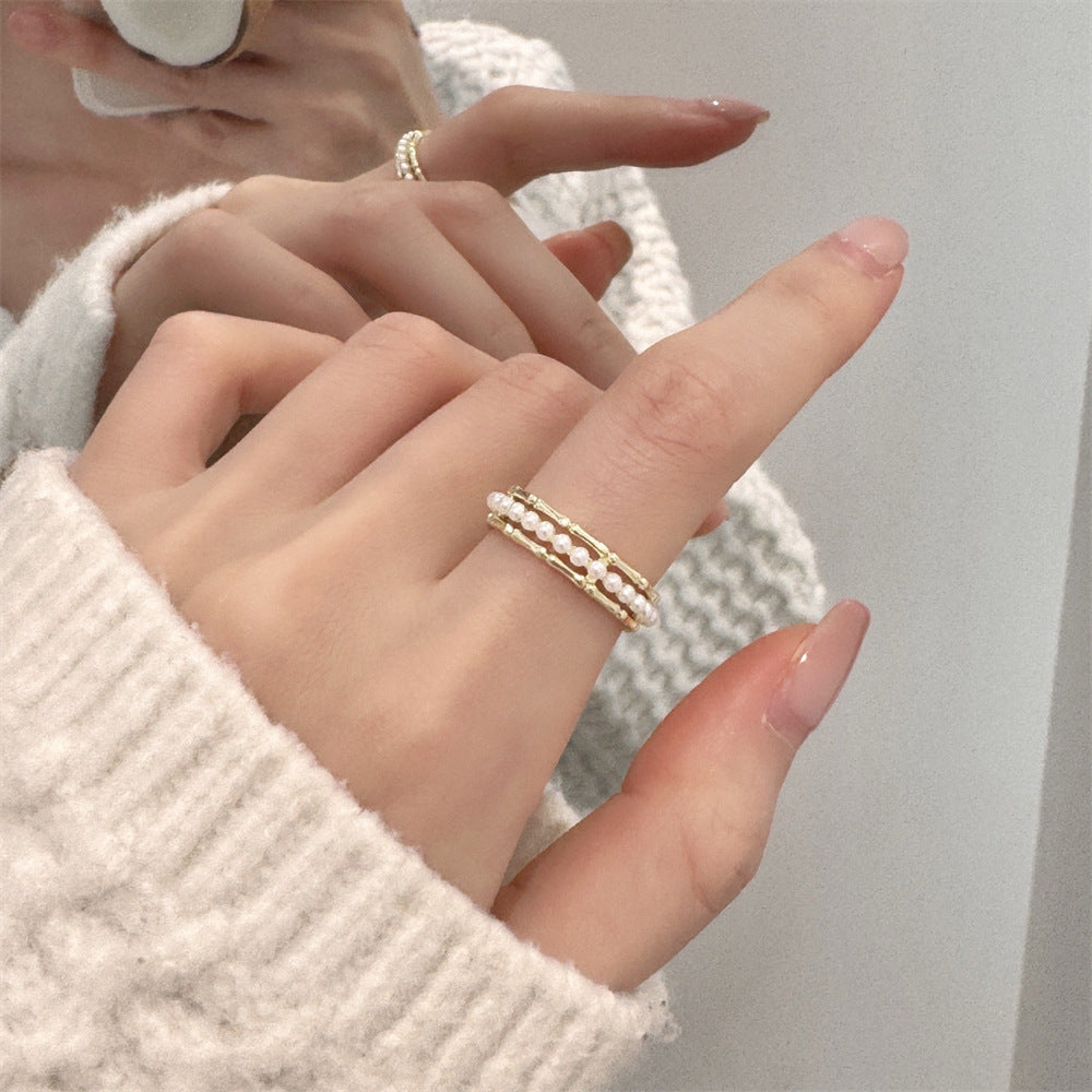 Wholesale Colored Enamel Butterfly Ring Pearl Open Ring ACC-RS-Yues008