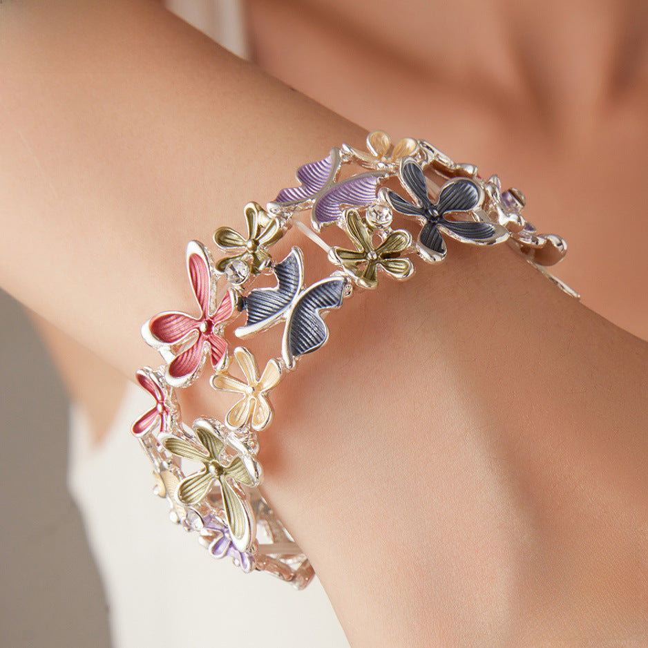 Wholesale  Color Painted Oil Flower Butterfly Stretch Bracelet