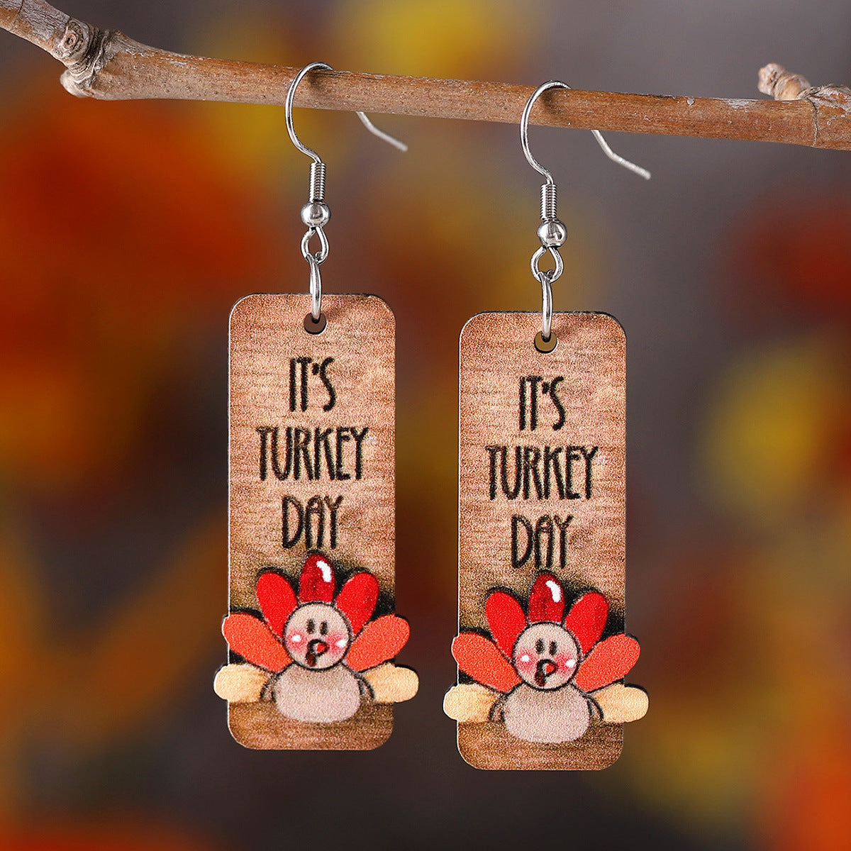 Wholesale Thanksgiving Funny Turkey Pendant Wooden Earrings
