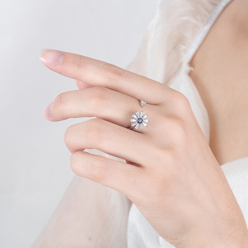 Wholesale  rotating ring zircon flower plated copper ring opening adjustable ring